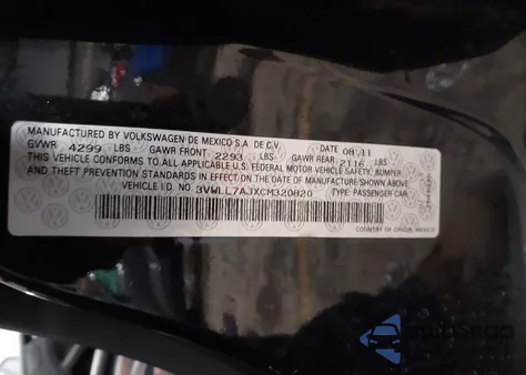 2012 Volkswagen Jetta 2.0L Tdi z USA, uszkodzony, nr VIN 3VWLL7AJXCM320820